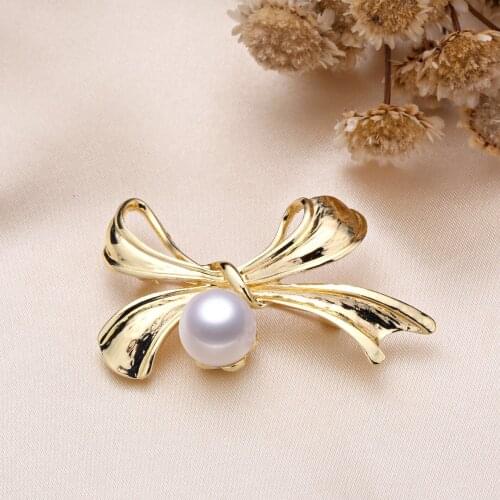 Bow Knot Design DIY Hot Brooch Pin Mountings Findings Settings Base Women Accessories for Pearls Agate Jade Crystal Beads
