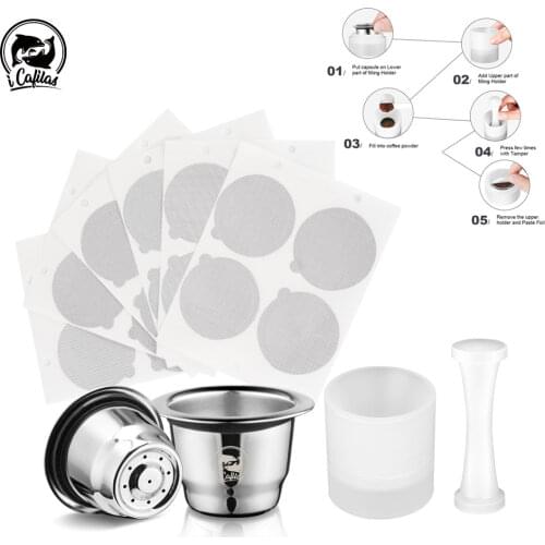 Reusable Coffee Capsule for Nespresso Stainless Steel Filter with Foils Lid Espresso Pod with Tamper Dosing