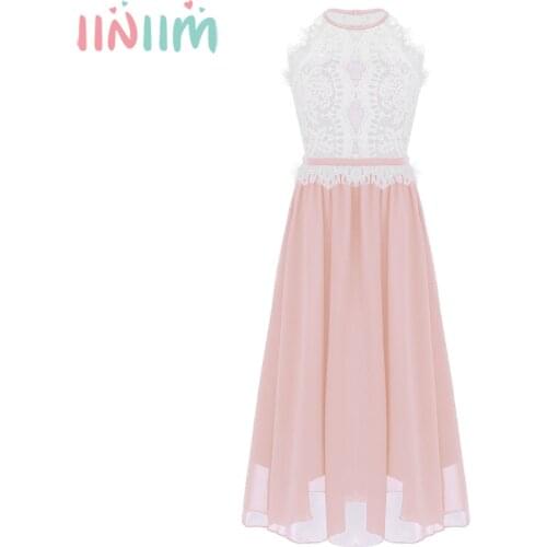 Iiniim Kids First Communion Dress Flower Girl Dress Floral Lace Button Closure Princess Dress Pageant Wedding Party Summer Dress