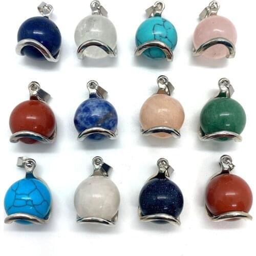 Exquisite Natural Stone Round Turquoise Lapis Lazuli Charm Pendant for Making DIY Fashion Jewelry Necklace Bracelet Size 16x23mm