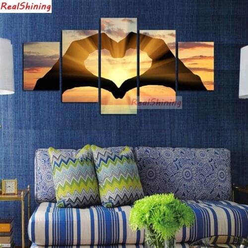 5pcs DIY Diamond Painting Heart shaped sunset Full Square Diamond Embroidery Mosaic Picture Of Rhinestone H1823