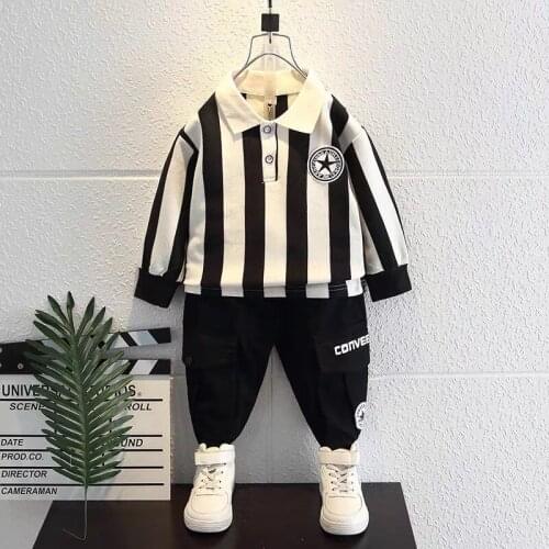 Spring Autumn boys clothing kids clothes baby sweatshirt + pants 2 pcs set fashion striped children outfit 2T to 12Yrs