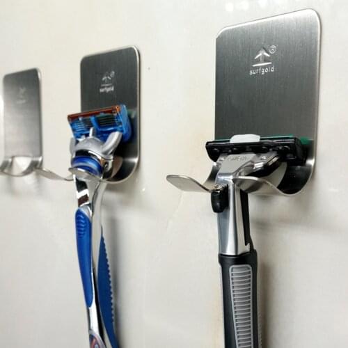 Multi Purpose Stainless Steel Shaver Holder Rack, Adhesive Shaver Double Hook Sticky Wall Hanger Stand for Home Travel Use