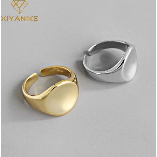 XIYANIKE 925 Sterling Silver Trendy Geometric Circular Handmade Rings Jewelry for Women Wedding Couple Size 17mm Adjustable
