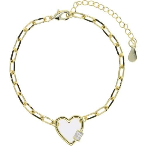 Fashion Heart oval Pendant Chunky Chain Bracelets With Cubic Zirconia Vintage Gold Color Women Charm Bracelets Luxury Style
