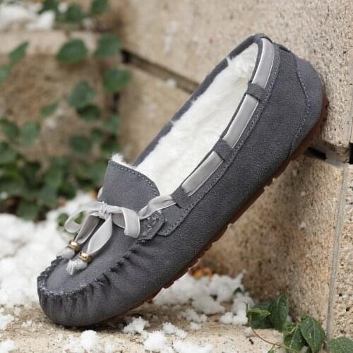 Womens Shoes Plus Velvet Moccasin Shoes Comfortable Warm Shoes Fashion Loafers Shoes Lace-up Flat Shoes Solid Color Fairy Shoes