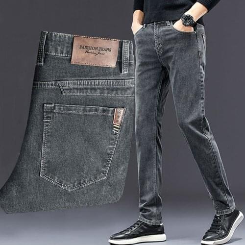 Mens slim jeans Casual straight-leg autumn stretch denim trousers New 2021 Fashion youth slim gray jeans