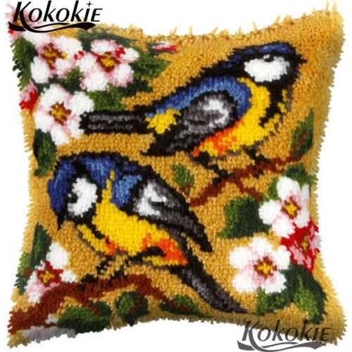 Crocheting Rug Kits latch hook rug pillow cartoon Handmade 3d Embroidery birds Unfinished Pillowcase