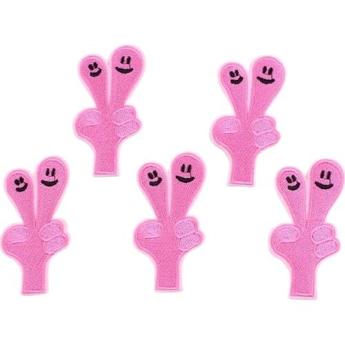 10pieces Iron On Pink Gesture Sticker Cartoon Smile Hand Patch Garments Sewing Accessories DIY Jeans Pants Bags Fabric Appliques
