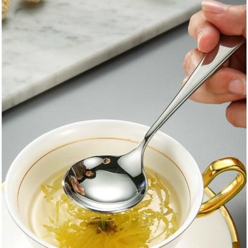 New Beautiful 8 Colors round head Thickening Lengthened Long Handle Stainless Steel Spoon Thick Household Spoons