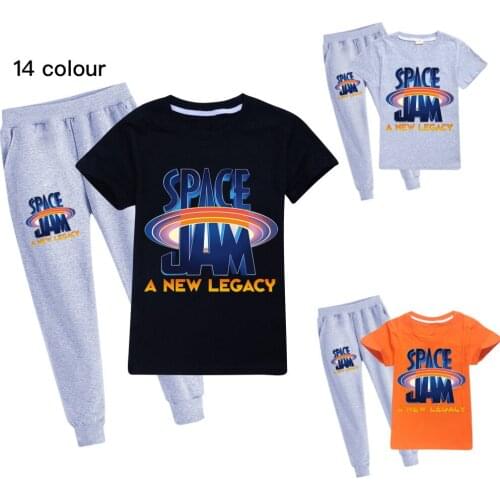 Space Jam Cotton New Childrens Sportswear Summer Suits Children Boys and Girls Clothes Kids O-neck T-shirt Pants Suit