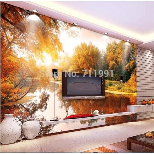 Custom Papel de parede wallpaper for the living room sofa backdrop wall paper of vinyl wallpaper forest in Swan Lake