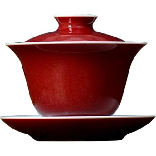 Gift Chinese Retro Jingdezhen Handmade Ceramic Raw Ore Offering Hy Gaiwan Kung Fu Tea Set Teacup Tea Brewing Bowl Color Glaze