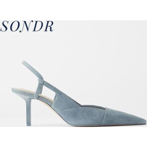 Runway Velvet Bread Head Sandals Korean Version Blue High-heeled Women Shoes Fine Heel Fashion Sexy Party Pointed Sandals 2020