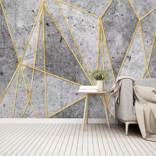 Custom Any Size Murals Wallpaper Retro Golden Lines Cement Background Wall Paper Living Room TV Creative Self-Adhesive Stickers