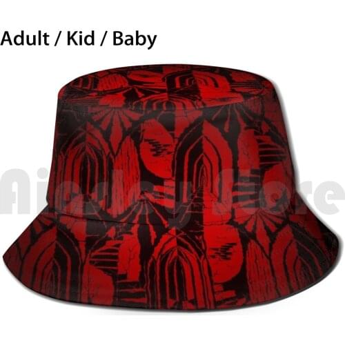The Ruins - Red Vignette Sun Hat Foldable UV Protection Belxbel Ruins Castle Goth Gothic Dark Night Black Red