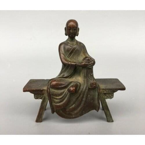 4.9" Chinese Bronze Buddhism Stool Buddha Buddhist Monk Hold Leg Statue