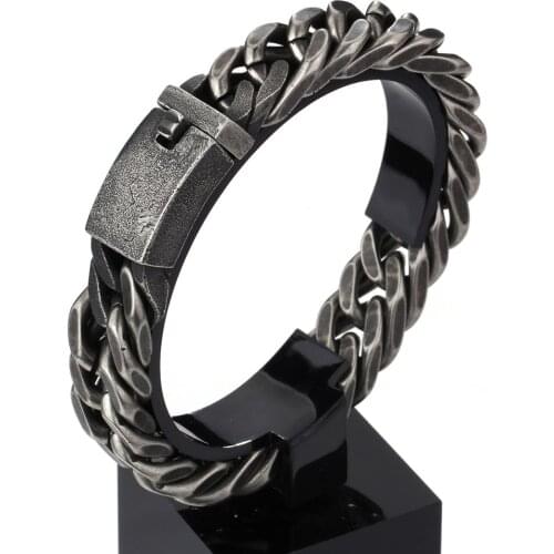 Vintage Bracelet Chain Stainless Steel New Design Black Vintage Cuban Curb Link Chain Mens Boys Bracelet Bangle Friend Gift
