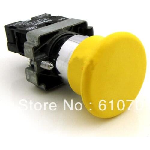 XB2BC51C Yellow Sign 40mm Mushroom Head NO Normally Open Momentary Spring Return Push Button Switches 22mm Mounting Hole