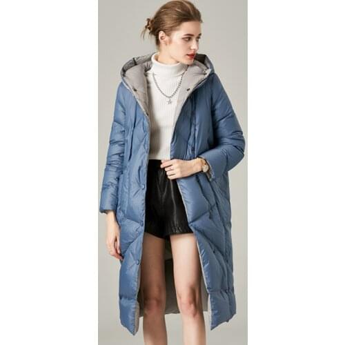 Women newest hooded long duck down jacket female fashion casual warm cocoon type coat popular thin slim thickened jackets