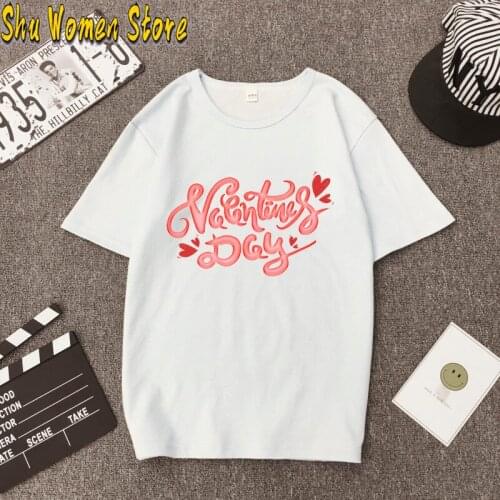 Women T Shirt Heart Print Valentines Day Casual Short Sleeve Tshirt O Neck Heart-shaped Pullover Tops Tee Shirts ropa mujer