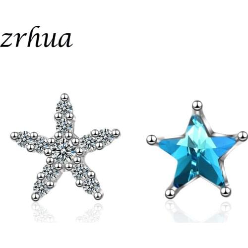 ZRHUA Shiny Star Jewelry 925 Sterling Silver Stud Earrings For Women Wedding Elegant Clear Cubic Zirconia Stone Earrings Gifts