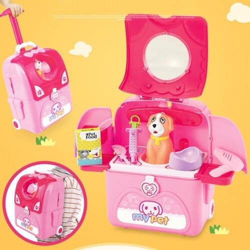 17Pcs/Set Animals Cartoon Dog cat Toys Pet Toy Realistic Pet Vet Play Set Pretend Veterinarian Kit Family Pet Backpack Cat