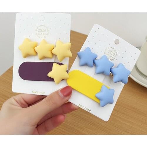 2pcs/set Candy Color Star Heart Hair Clip Children Flower Bow Cute Girls Barrettes Sweet Hairpin Headwear Accessories for Women