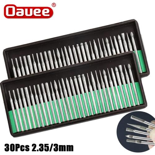 30pcs 2.35mm Shank Diamond Burs Set With Box For Dremel Electric Grinder Power Tool Accessories Abrasive Tools