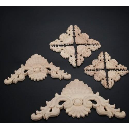 4Pcs/1PC European Woodcarving Corner Decal Wood Figurines Crafts Corner Appliques Frame Wall Door Furniture Woodcarving Decor