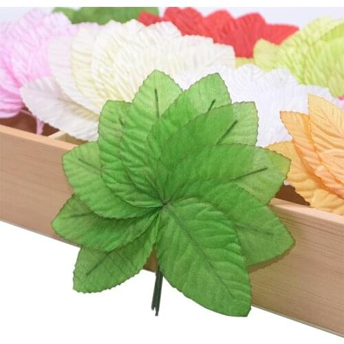 40Pcs 6*4cm Silk Leaves Artificial Green Leaf Shape Wedding Decoration DIY Wreath Gift Scrapbooking Craft Fake Flower