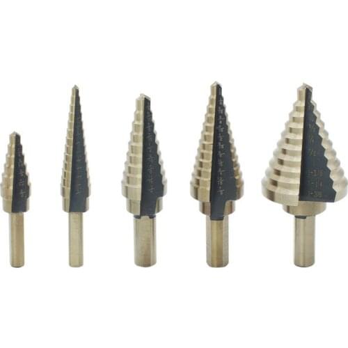 5PCS Triangle Handle Straight Groove Step Drill Aluminum Box Step Drill Pagoda Drill High Steel Drill Bit Set Inch
