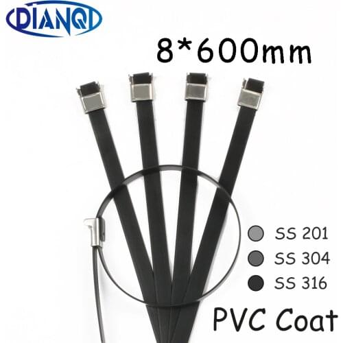 8*600 8mm 8x600 Stainless Steel Zip PVC coating Strong Stainless Steel Grade Metal Cable Ties Zip Tie Wraps