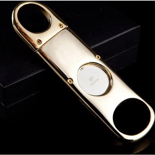 COHIBA Double Blades Stainless Steel Cigarette Gold Tone Cigar Cutter Pocket Gadget Zigarre Smoking Accessories Guillotine 364F