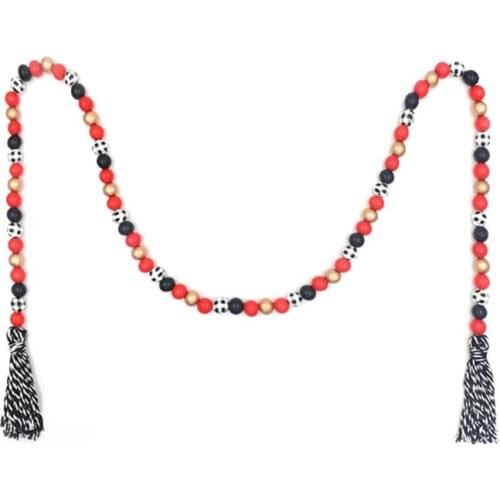 Halloween Wood Bead Garland with Tassel Farmhouse Plaid Bead Prayer Beads Party Favor Wall Hanging Decor for Tiered Tray LX0D