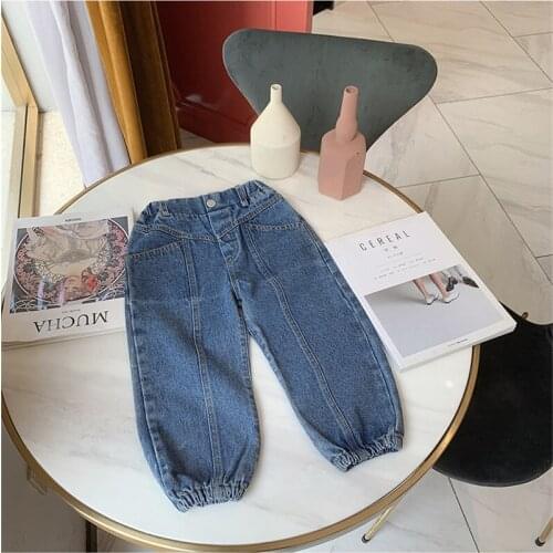 Toddler Girl Jeans Casual High Quality Jeans For Girls 2-10 Years Elastic Waist Splicing Baby Kids Pants 2020 New Arrival