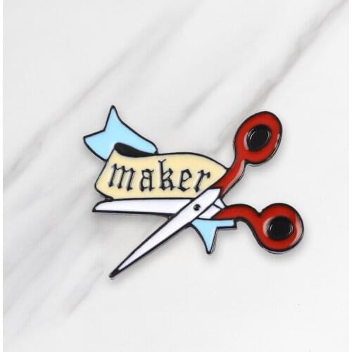 DIY Handmade Enamel Brooches Cartoon scissors Button Pins for clothes bag Badge Simple Maker Jewelry Gift for friends kids