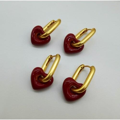 European and American minimalist temperament retro color earrings wear cute red love earring earrings earrings