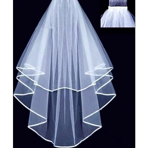 Bride of Veil Double Ribbon Bezel Bat Veil And Comb Wedding Veil 2021