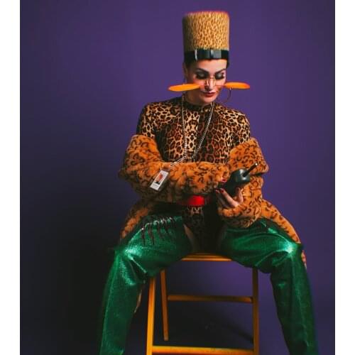 Gogo Dancer Costume Adult Performance Costume Leoaprd Bodysuit Festival Outfit Drag Queen Costume DJ DS Pole Dacning Wear DL8350