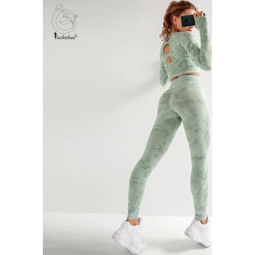 Camo Yoga Set Women Seamless Fitness Yoga Tops sportswear Camouflage High Waist GYM Leggings Pants Fitness Suit Workout leggins