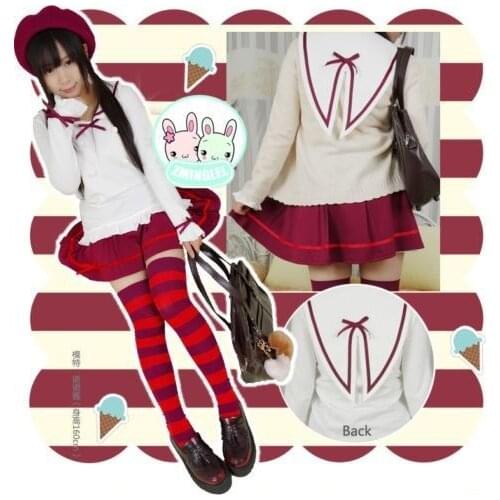 NONORI Self-design Cute Girl Color Wine Red Blouse Tops+SKIRT 2Pieces Set Sailor Lolita Suit Dolly Cosplay