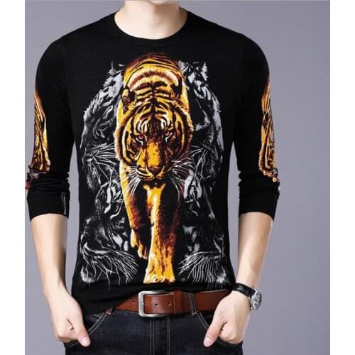 Beautiful Mens T-shirt creative Animal 3D printing pullover knit T Shirt Autumn Spring Elastic Cotton Tee S-4XL