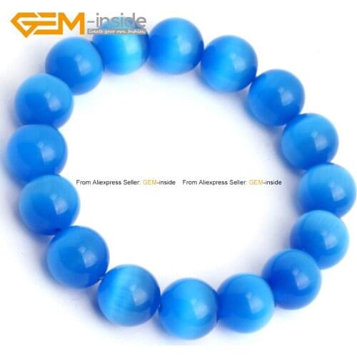 Round Blue Cat Eye Glass Rope Bracelets Beads DIY Fashion Jewelry For Women 7.5inch FreeShipping Wholesale Gem-inside