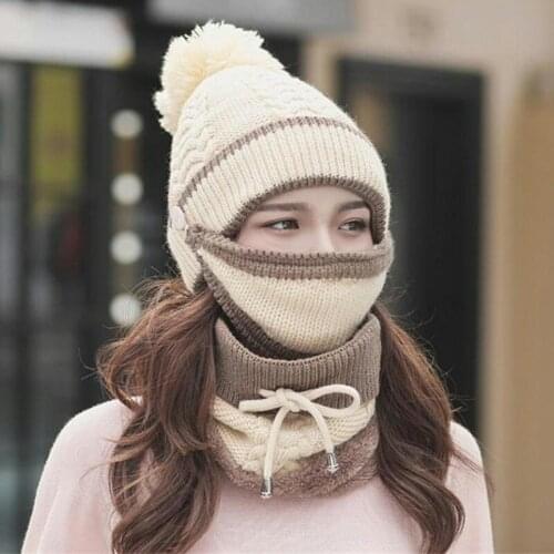 Bib Mask Skullies Anti-fog Hats Women Winter Beanies Velvet Thick Beanie Hat Dustproof Hats Female Warm knitted Wool Cap Winter