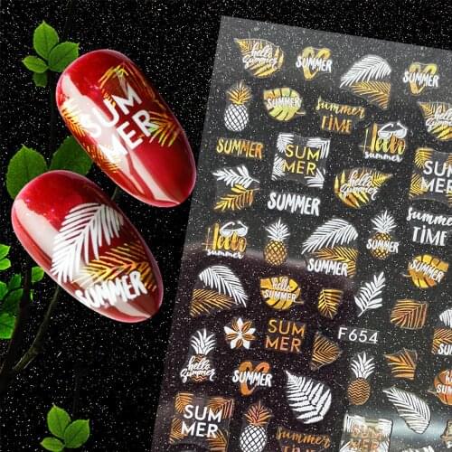 1 pcs Maple Leaf Nail Art Sticker White/Black/Laser Gold Silver Summer Beach Adhensive Decal Manicure Slider Decorations WS#43