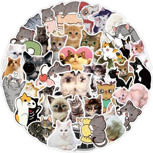 10/50Pcs Cute Cats Animal Graffiti Sticker Mixed Style Toys for Suitcase Laptop Bike Luggage Car Scooter Skateboard Sticker