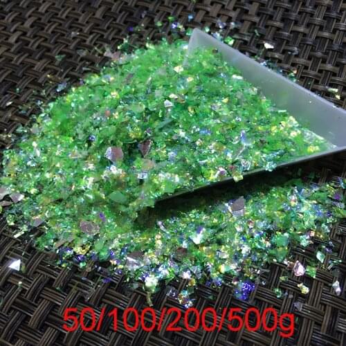 Irregular 50/100/200/500g PP bag of Nail Art Grass Green Ice Mylar Foil Shell glitter power Manicure decoration tools ML-03