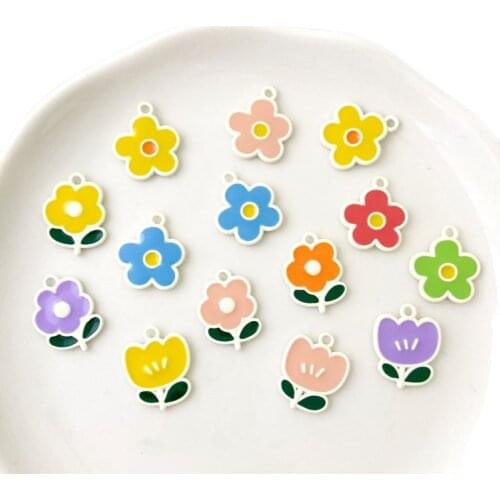 Newest 50pcs/lot color print cartoon flowers/tulip shape alloy floating locket charms diy jewelry earring.bracelet accessory
