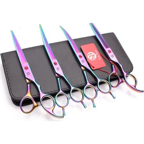 7" Stainless Purple Dragon Colorful Grooming Shears Straight Scissors Thinning Shears Up&Down Curved Scissors Pets Shears Z3002